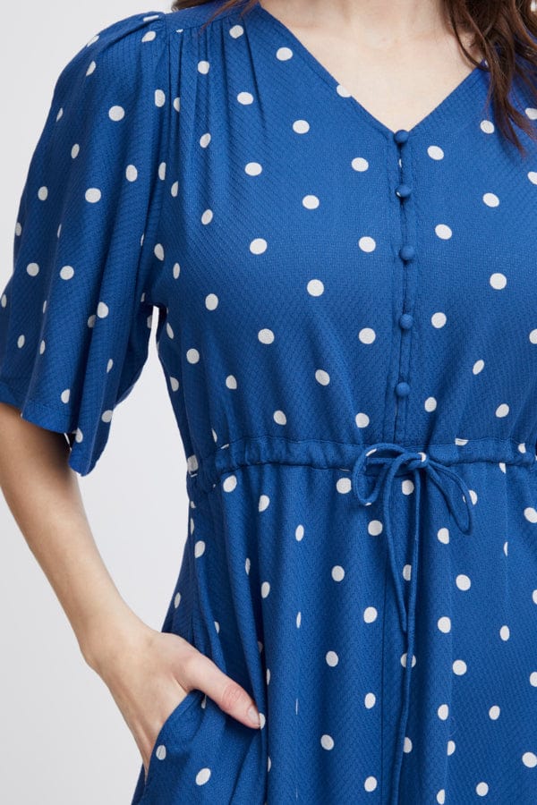 Fransa Dotty Dress Blue White