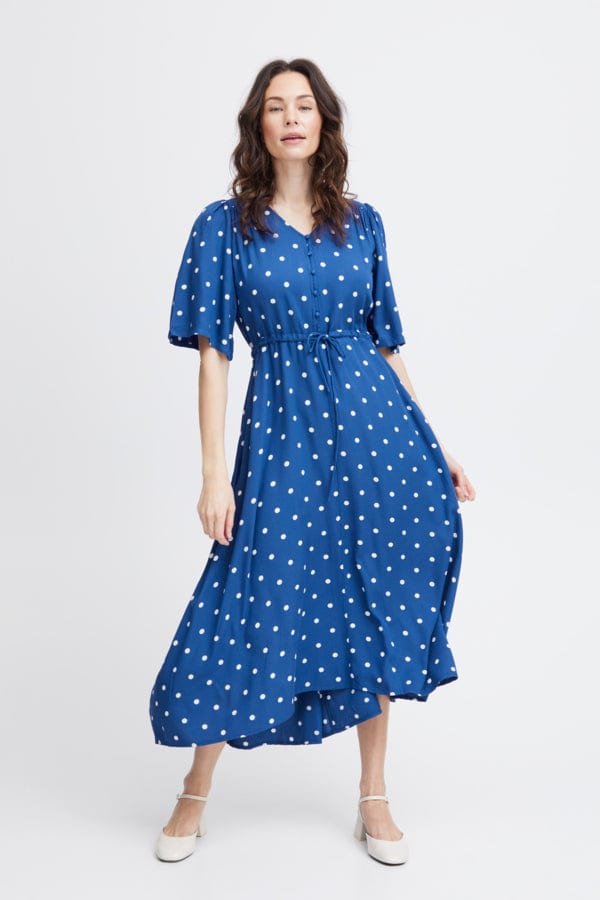 Fransa Dotty Dress Blue White