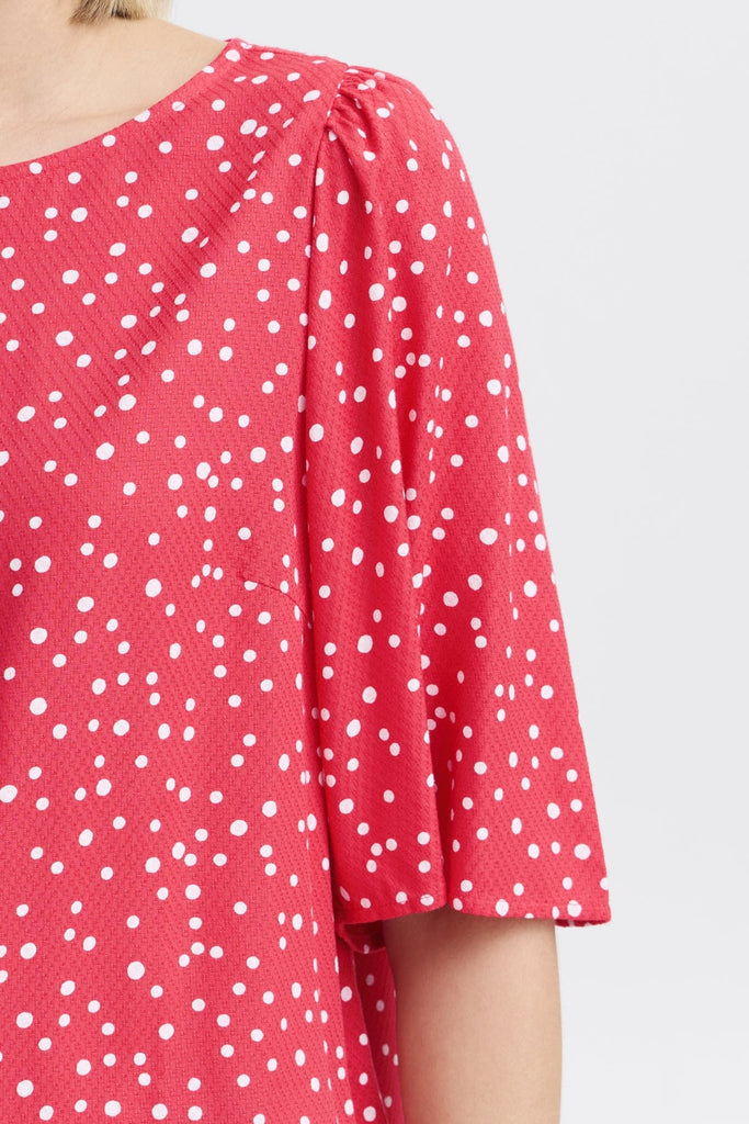 Fransa Dotty Fluted Sleeve Blouse Teaberry White
