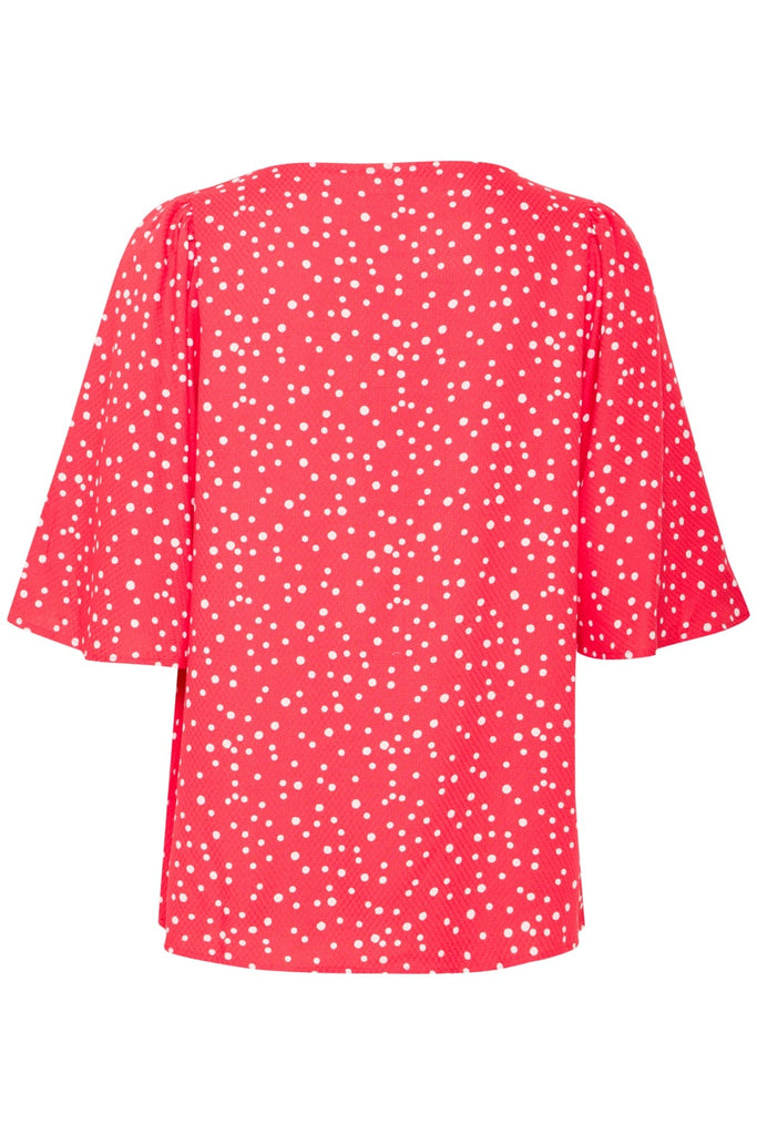 Fransa Dotty Fluted Sleeve Blouse Teaberry White