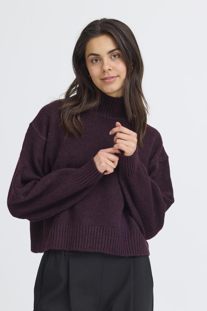Fransa High Neck Boxy Jumper Plum