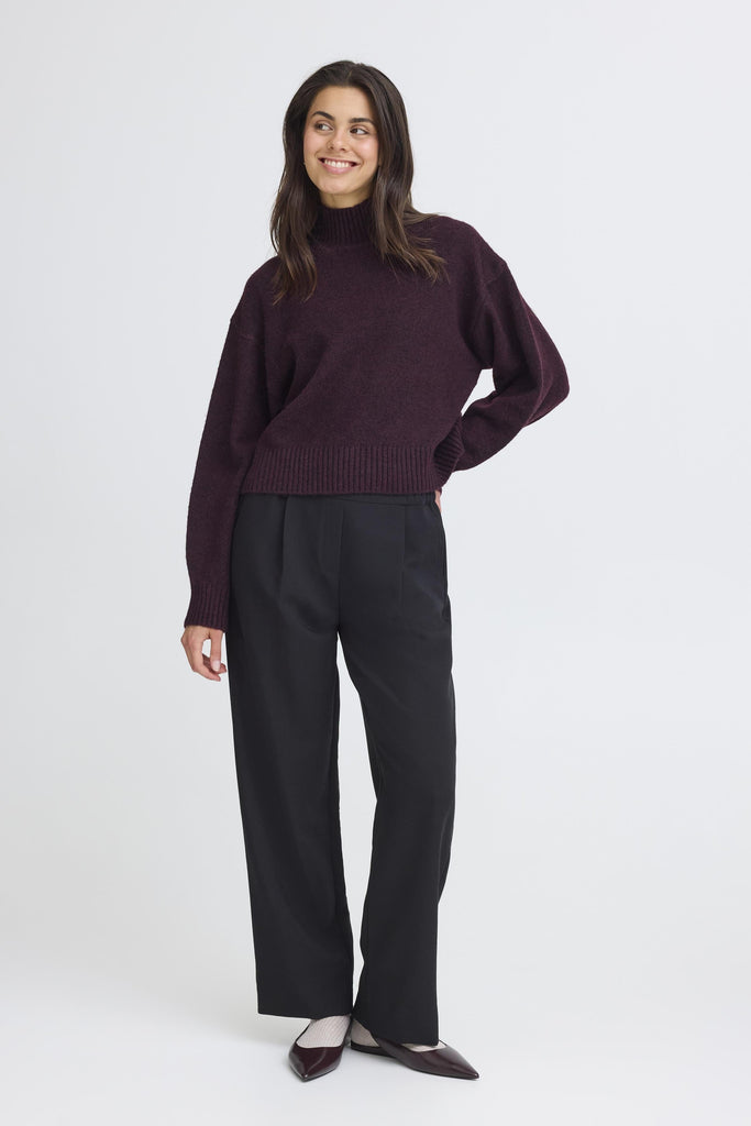 Fransa High Neck Boxy Jumper Plum