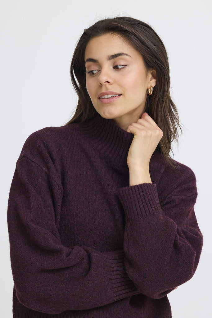 Fransa High Neck Boxy Jumper Plum