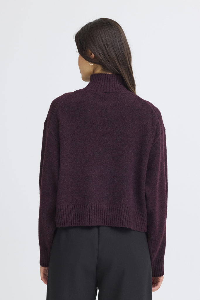 Fransa High Neck Boxy Jumper Plum
