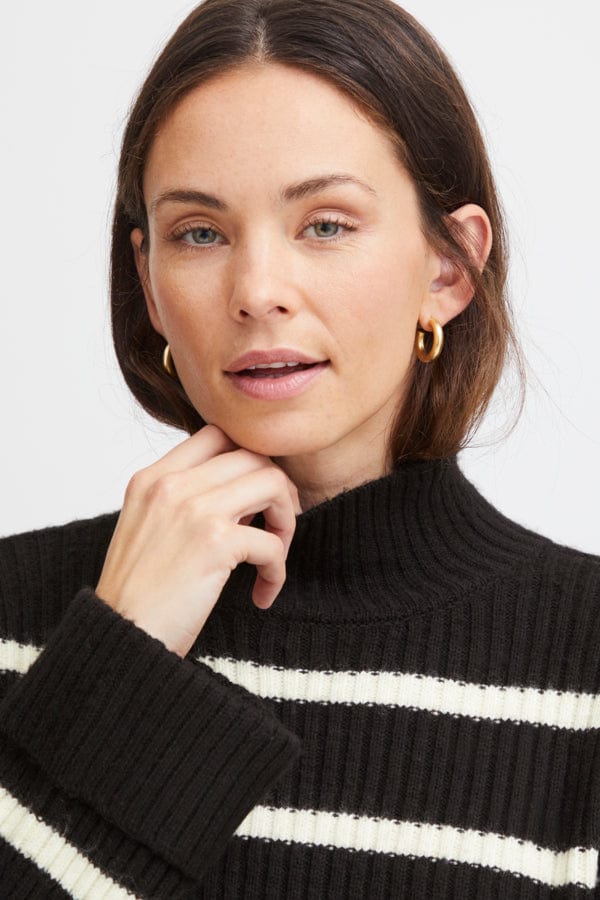 Fransa High Neck Jumper Black Ivory