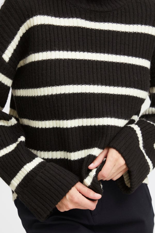 Fransa High Neck Jumper Black Ivory