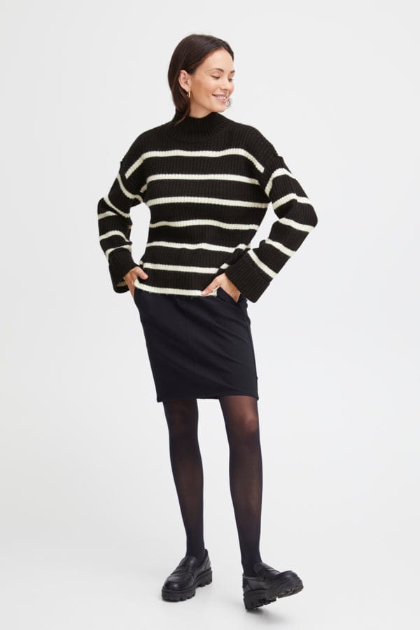 Fransa High Neck Jumper Black Ivory