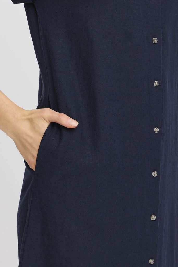 Fransa Linen Shirt Dress Navy