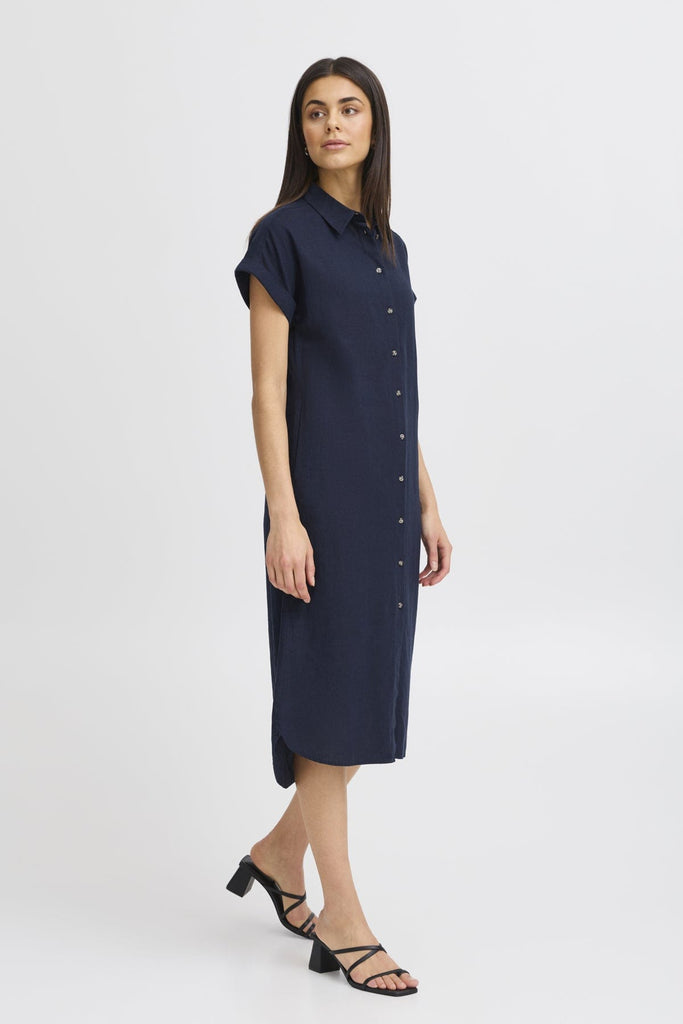 Fransa Linen Shirt Dress Navy