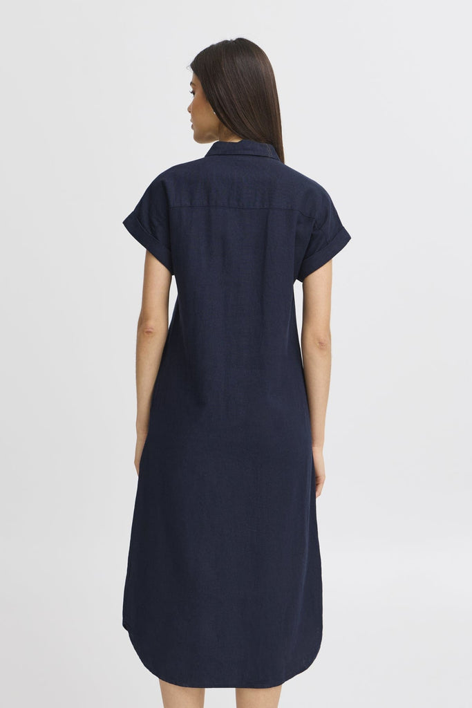 Fransa Linen Shirt Dress Navy