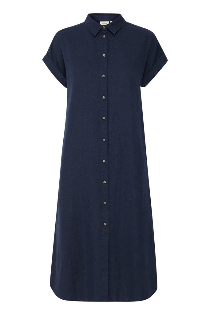 Fransa Linen Shirt Dress Navy