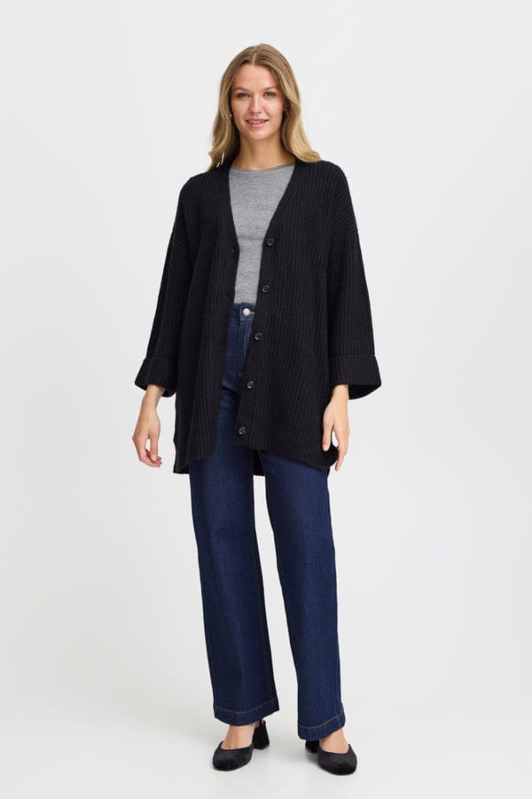 Fransa Long Cardigan Black