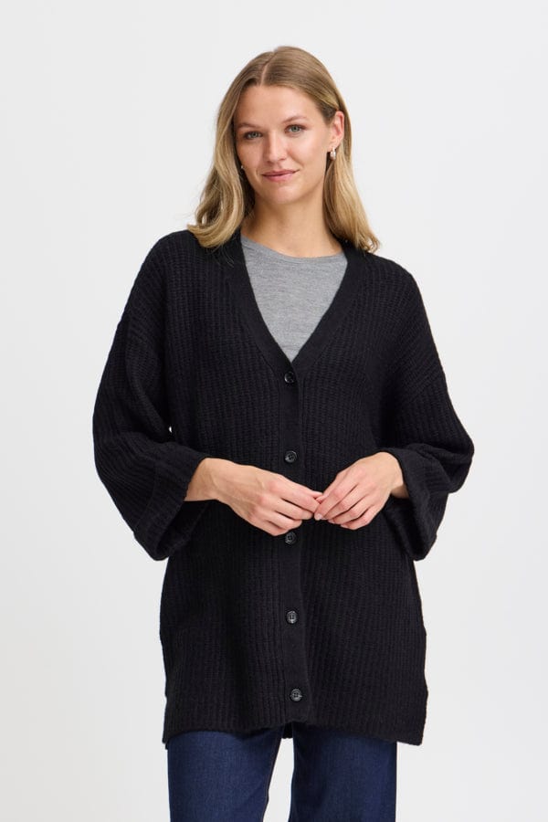 Fransa Long Cardigan Black