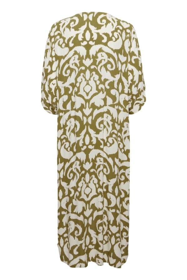 Fransa Relaxed Printed Dress Moss Green Ivory