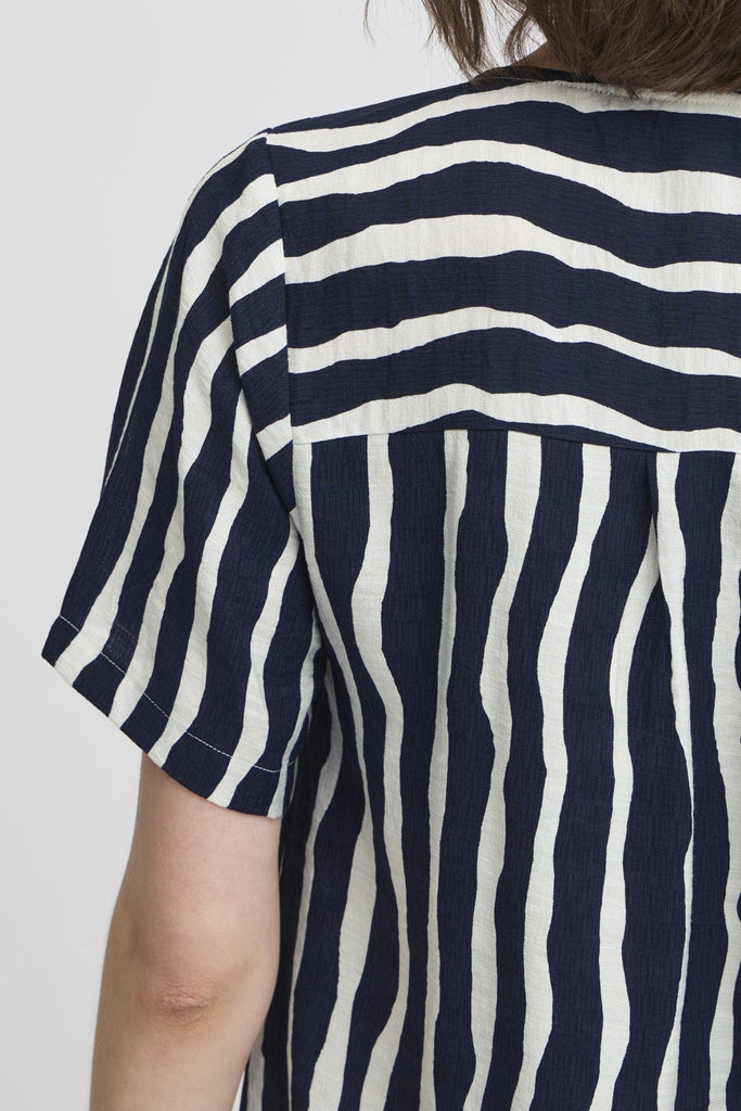 Fransa Relaxed Stripe Dress Navy White