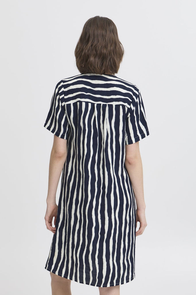 Fransa Relaxed Stripe Dress Navy White