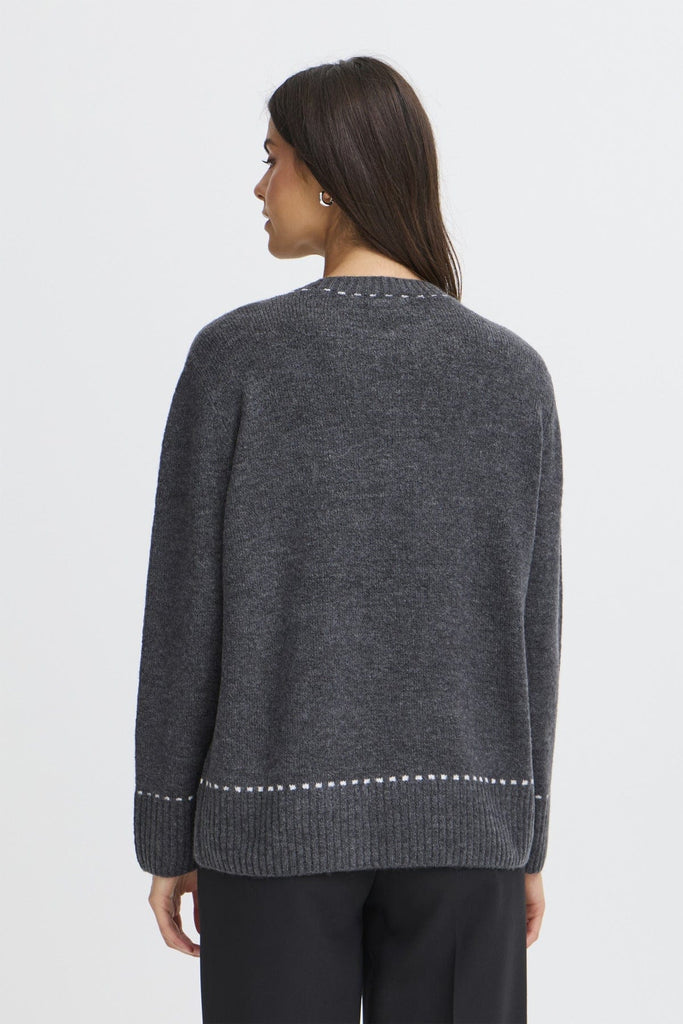 Fransa Stitch Detail Jumper Charcoal Ivory
