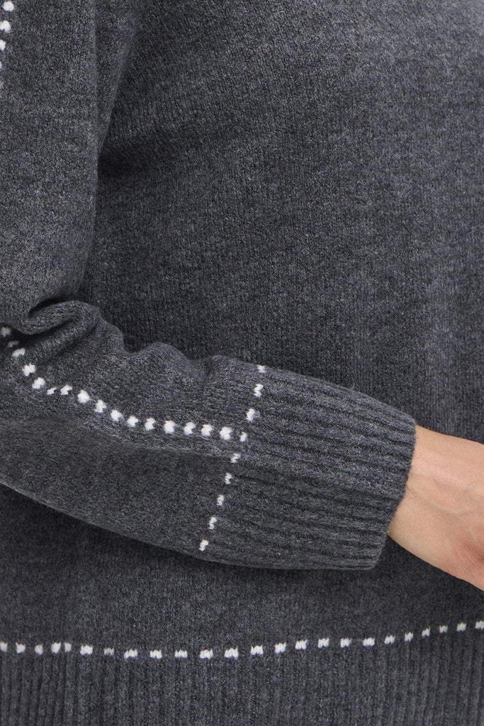 Fransa Stitch Detail Jumper Charcoal Ivory