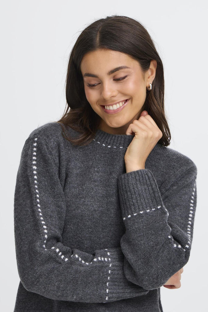 Fransa Stitch Detail Jumper Charcoal Ivory