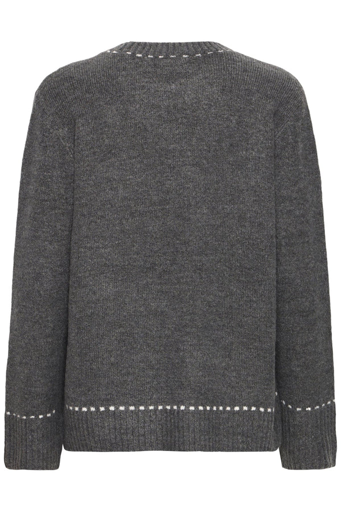 Fransa Stitch Detail Jumper Charcoal Ivory