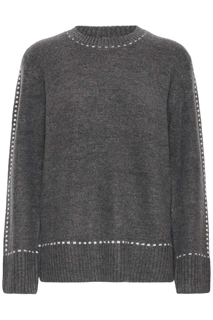 Fransa Stitch Detail Jumper Charcoal Ivory