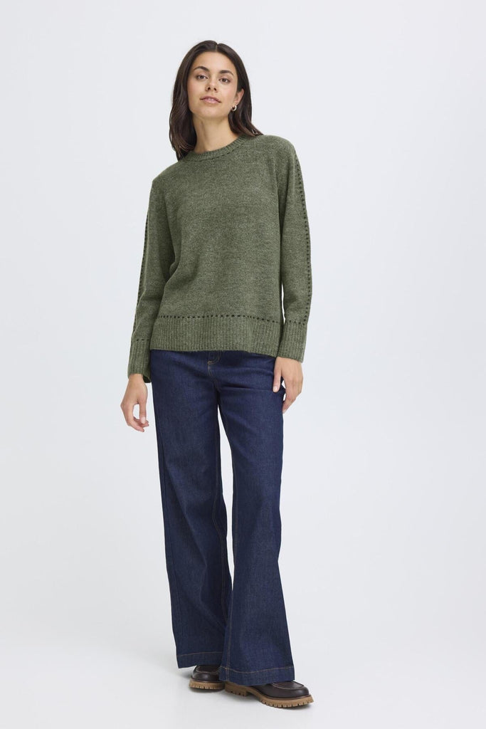 Fransa Stitch Detail Jumper Khaki Black