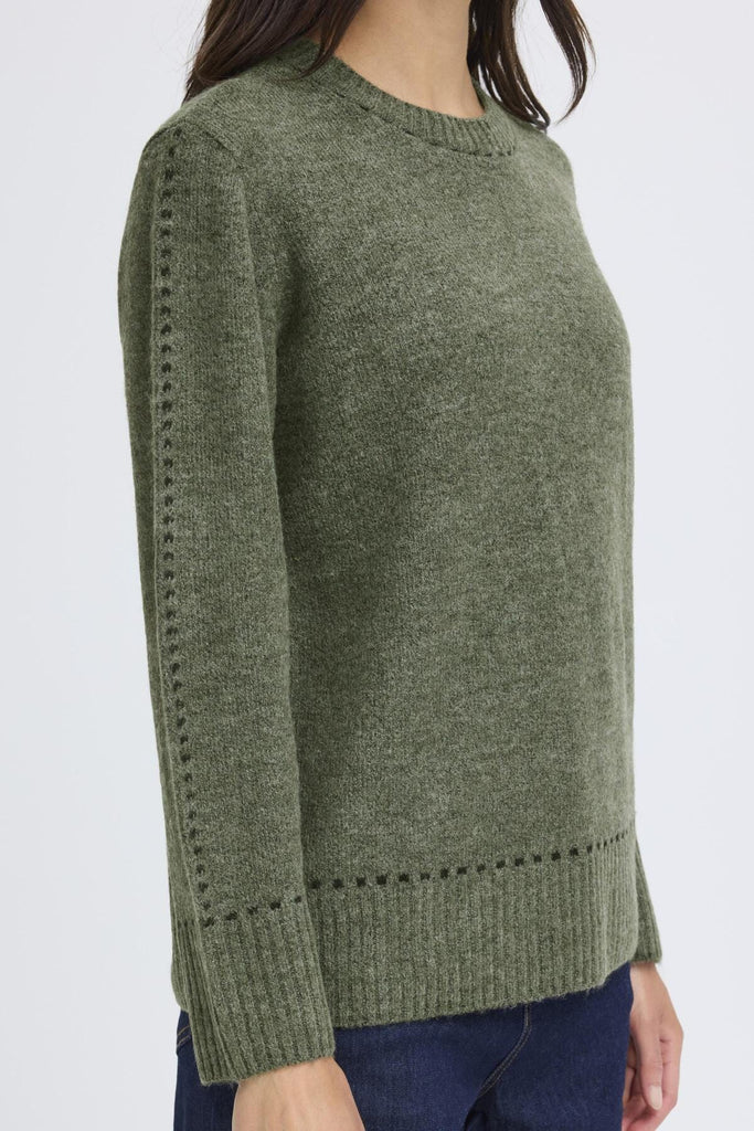 Fransa Stitch Detail Jumper Khaki Black