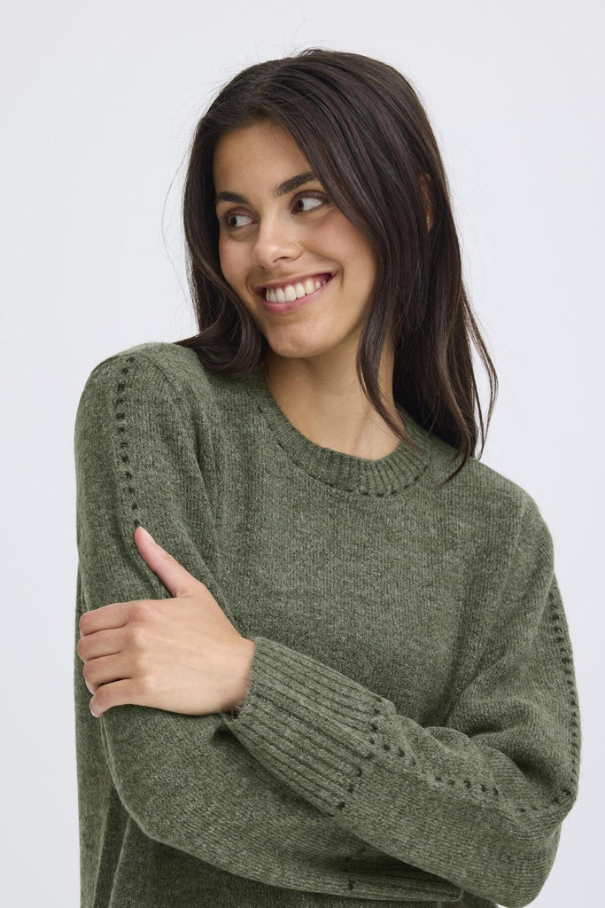 Fransa Stitch Detail Jumper Khaki Black