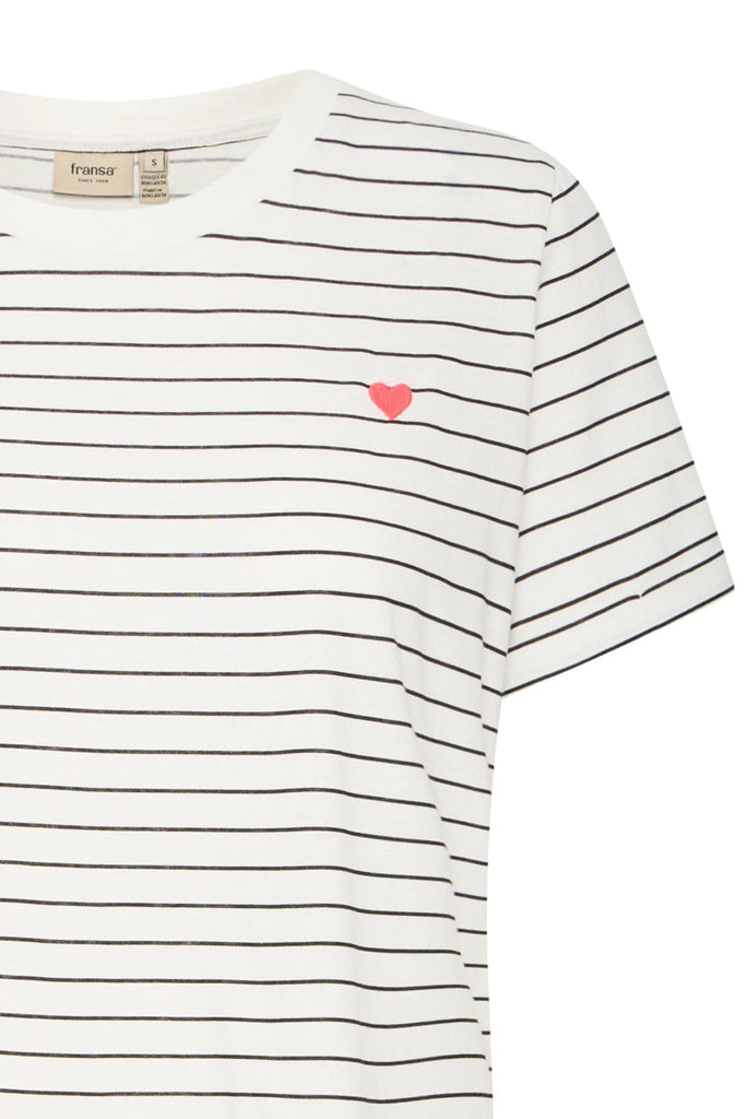 Fransa Stripe Cotton T Shirt Black White