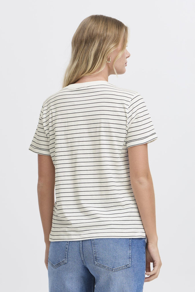 Fransa Stripe Cotton T Shirt Black White