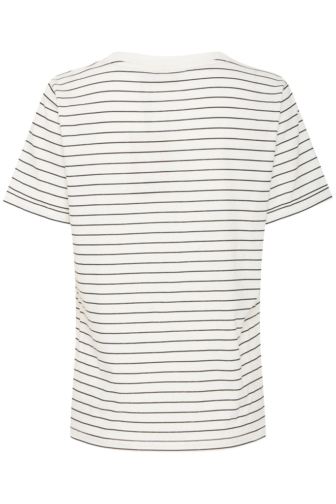 Fransa Stripe Cotton T Shirt Black White