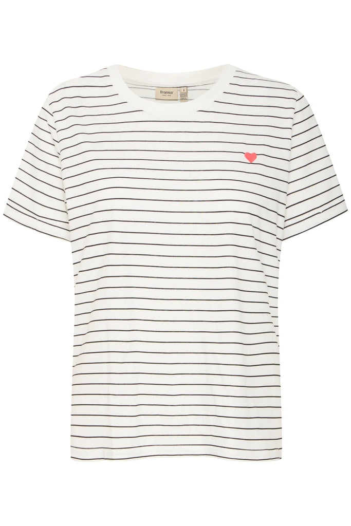 Fransa Stripe Cotton T Shirt Black White
