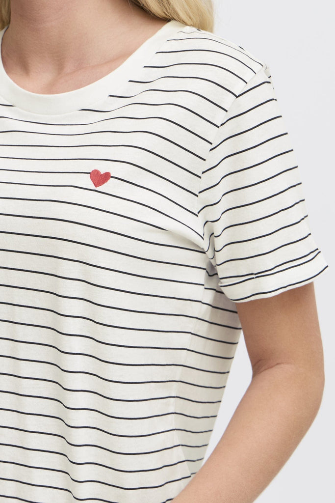 Fransa Stripe Cotton T Shirt Black White