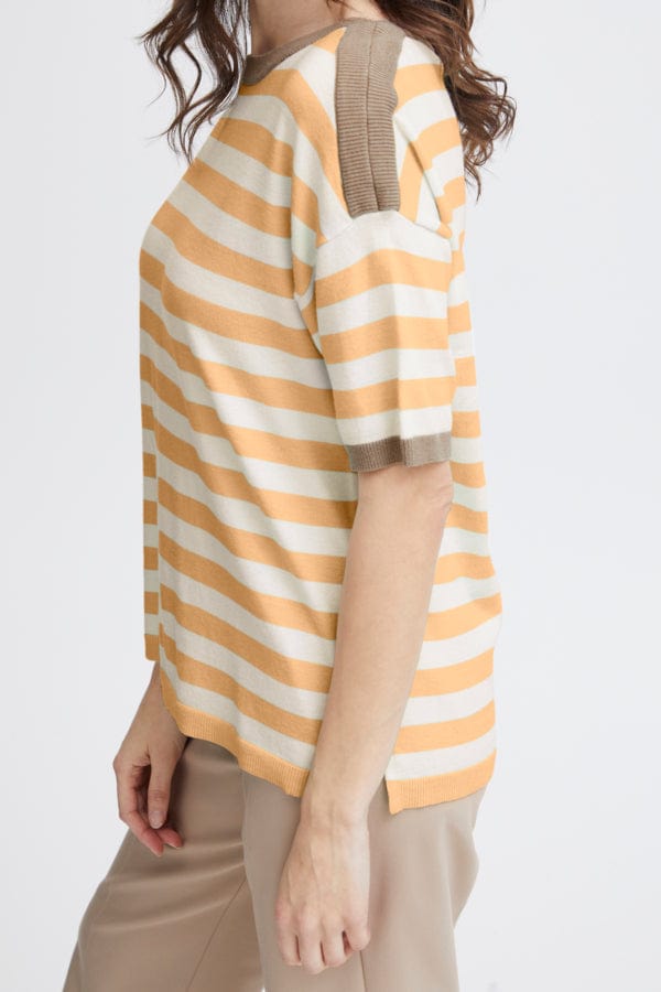 Fransa Stripe Light Jumper Apricot Ivory Tan