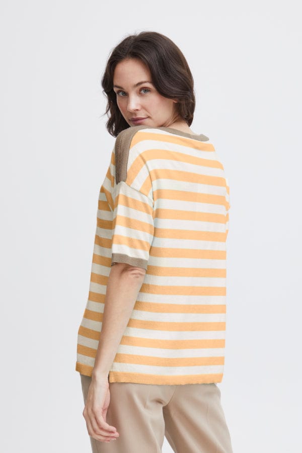 Fransa Stripe Light Jumper Apricot Ivory Tan