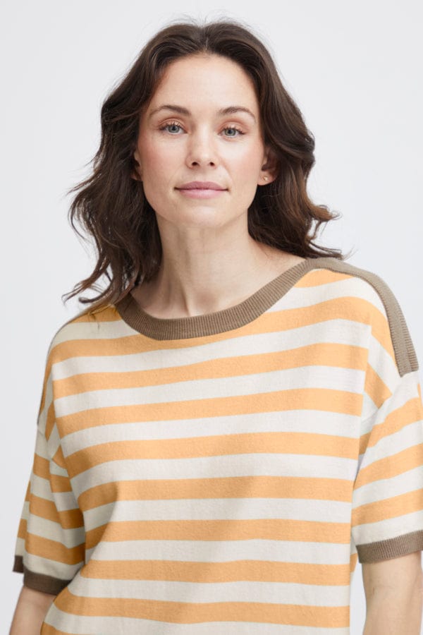 Fransa Stripe Light Jumper Apricot Ivory Tan