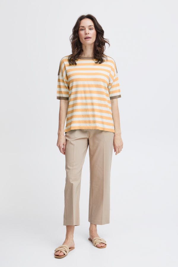 Fransa Stripe Light Jumper Apricot Ivory Tan