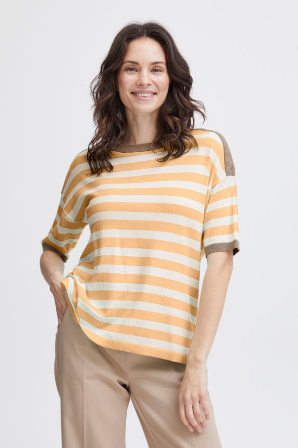 Fransa Stripe Light Jumper Apricot Ivory Tan