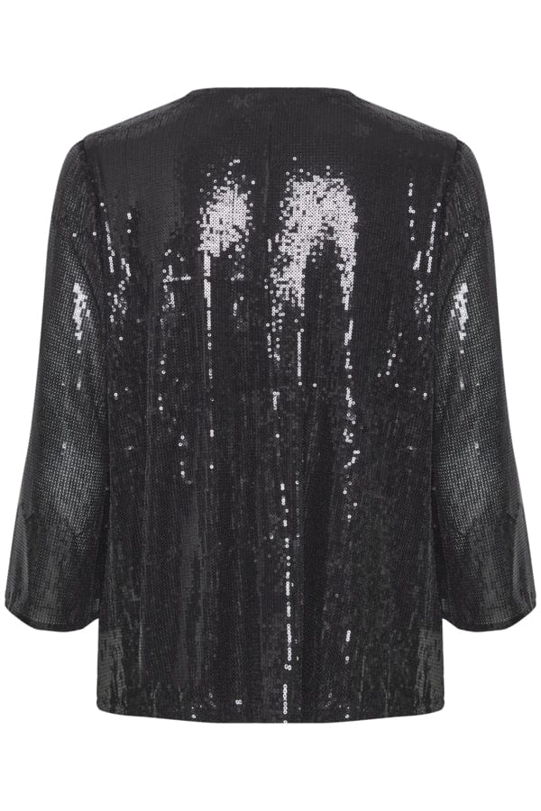 Fransa V Neck Sequin Top Black