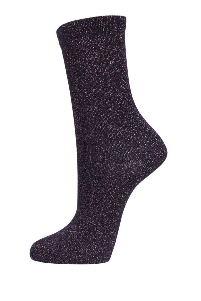 Glitter Ankle Socks Pink Black