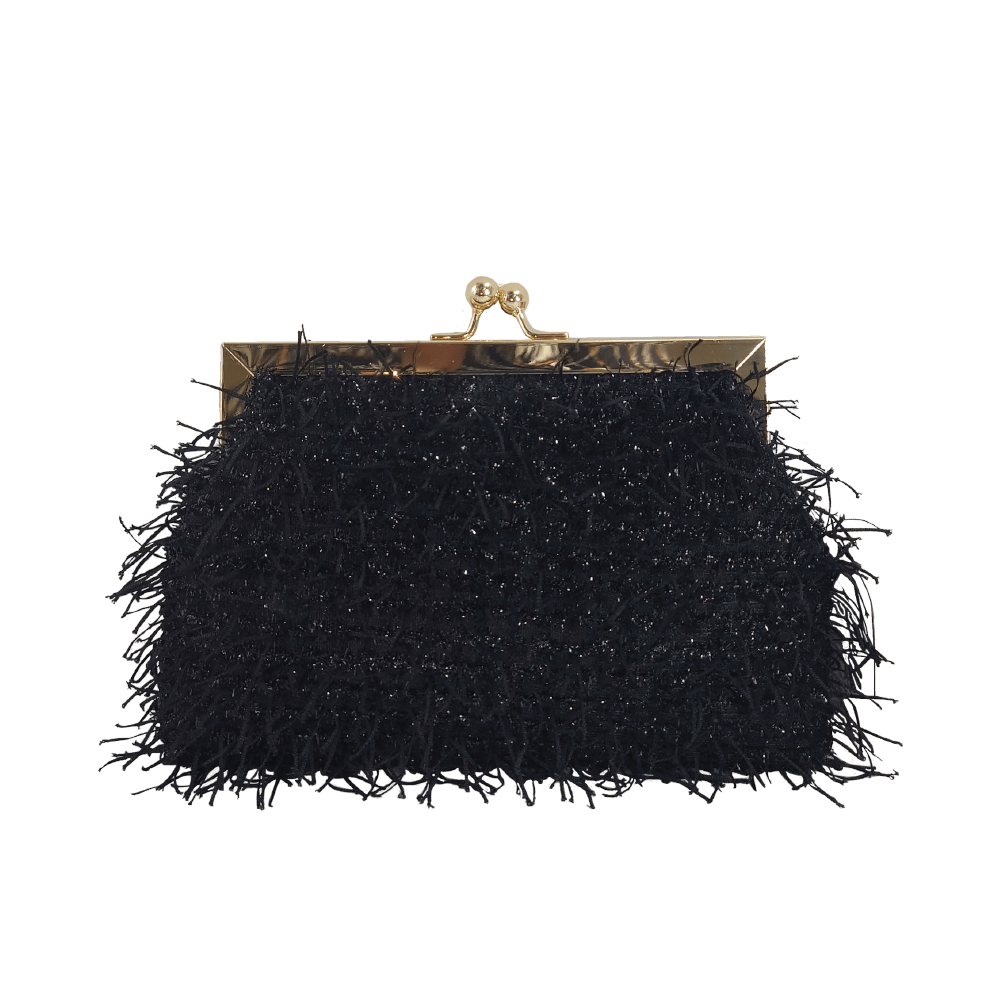 JC Unique Wholesale Ltd - Louise Glittery Snap Closure Clutch Bag Black