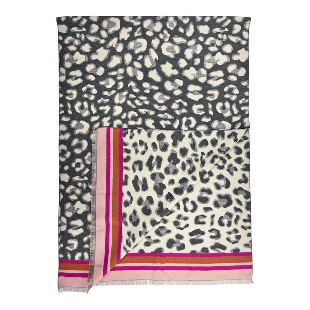 London Scarves - Leopard print with colouful border cashmere blend