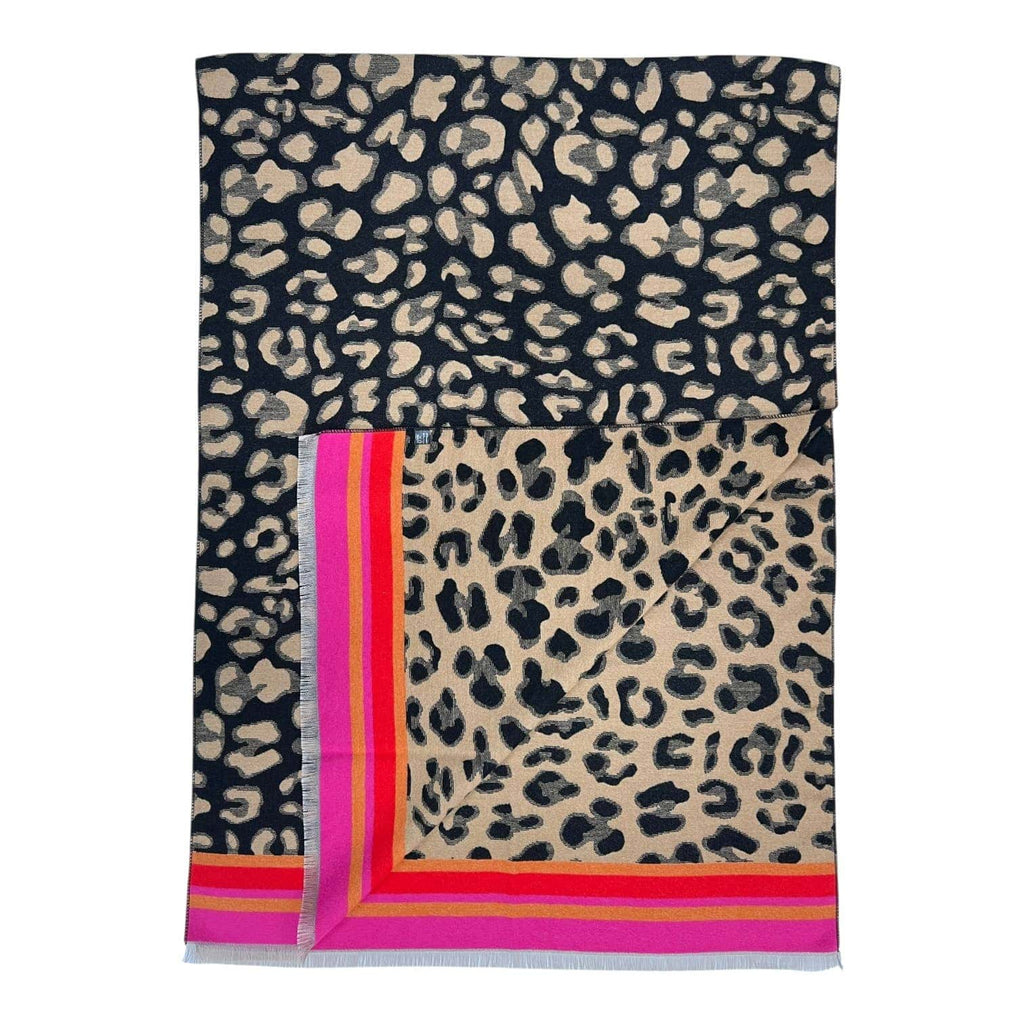 London Scarves - Leopard print with colouful border cashmere blend