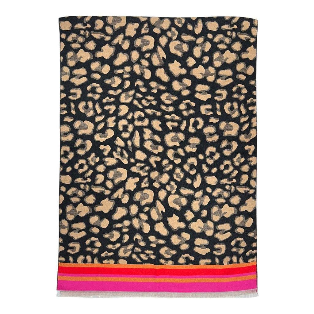 London Scarves - Leopard print with colouful border cashmere blend
