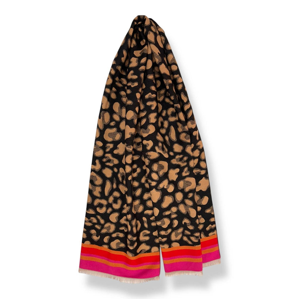 London Scarves - Leopard print with colouful border cashmere blend