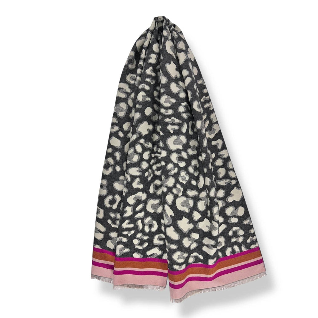 London Scarves - Leopard print with colouful border cashmere blend Pink