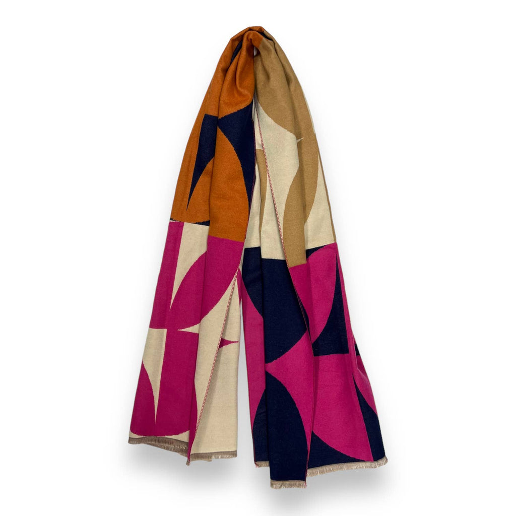 London Scarves - Retro print on cashmere blend scarf finished with fringes - Bleige Bleige