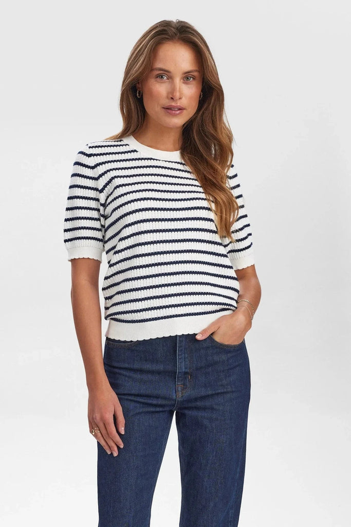 Numph Cotton Stripe Knit Navy White