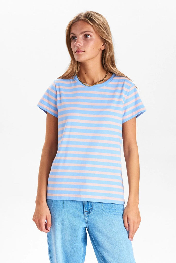 Numph Cotton Stripe T Shirt Bel Air Blue