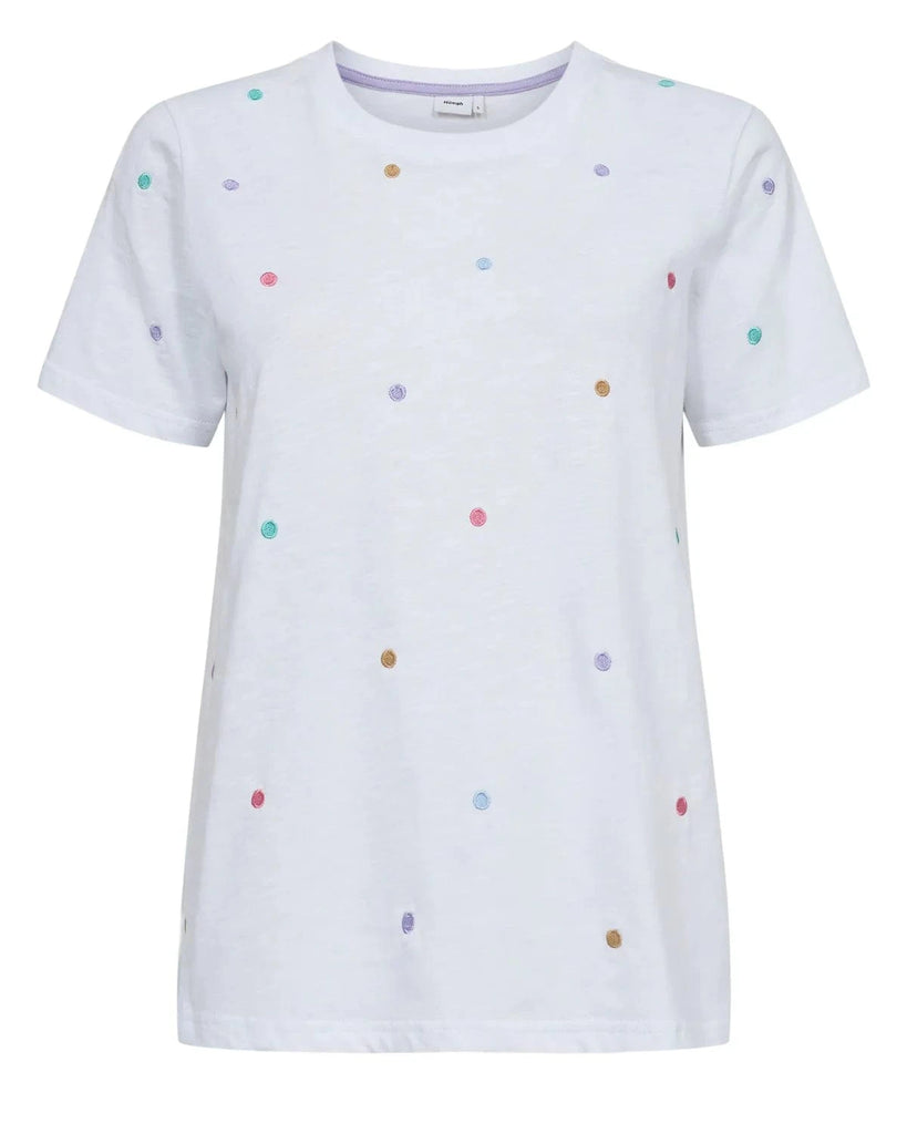 Numph Embroidered Dotty T Shirt Multi White